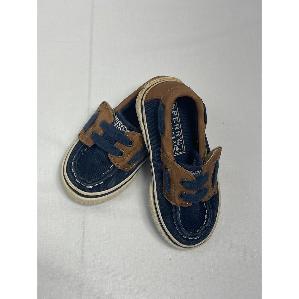 Sperry Top-Sider Kids Boat Shoes Leather-Canvas Slip On Toddler Boys Size 5.5W